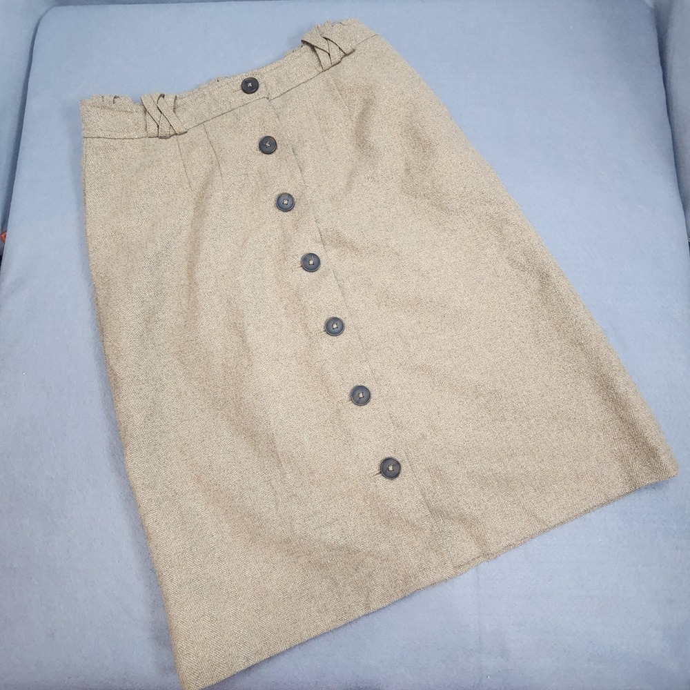 French Connection Skirt Camel Wool Blend Button Front Womens 2